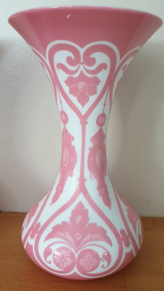 Vases  Overlay Opaline Rose XIX éme Napoléon III -photo-2