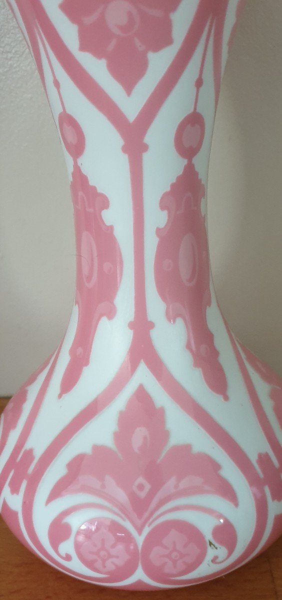 Vases  Overlay Opaline Rose XIX éme Napoléon III -photo-3