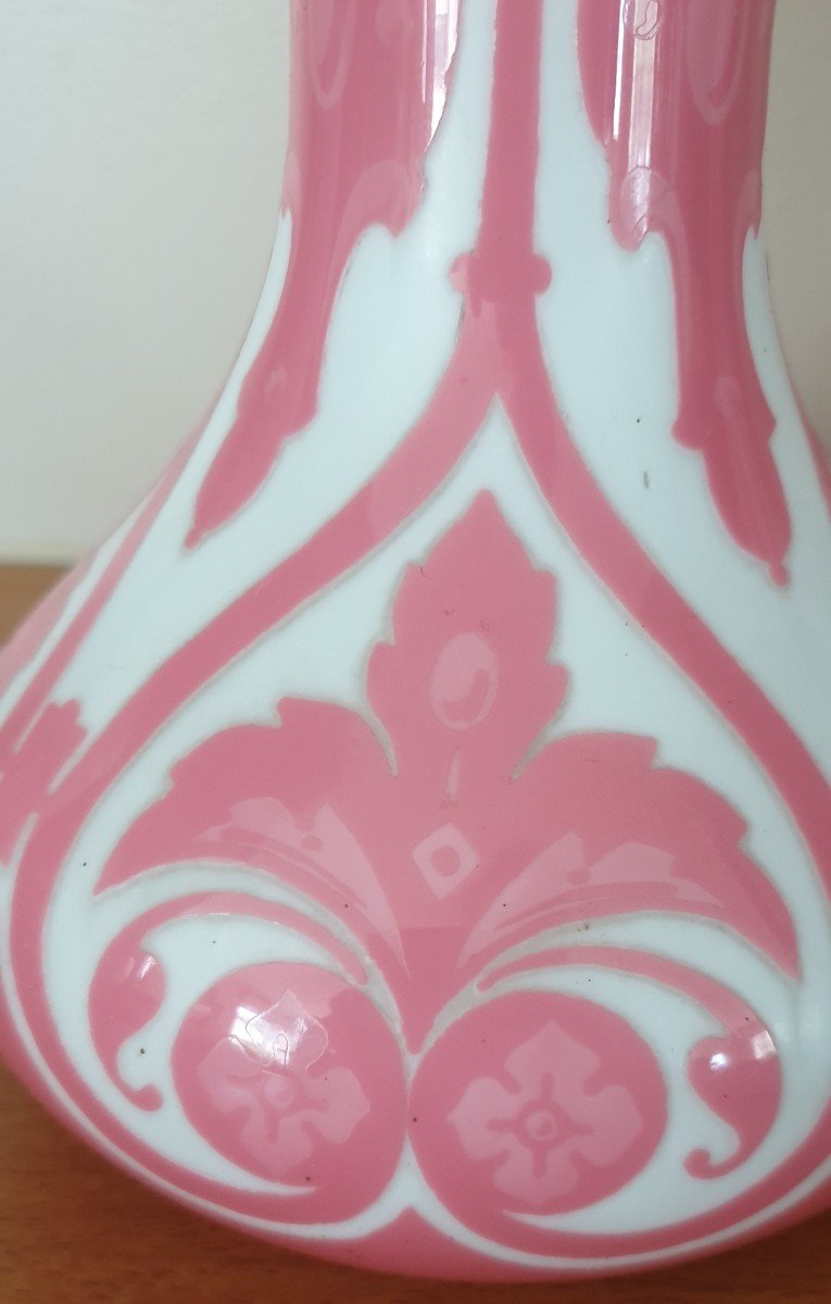 Vases  Overlay Opaline Rose XIX éme Napoléon III -photo-4