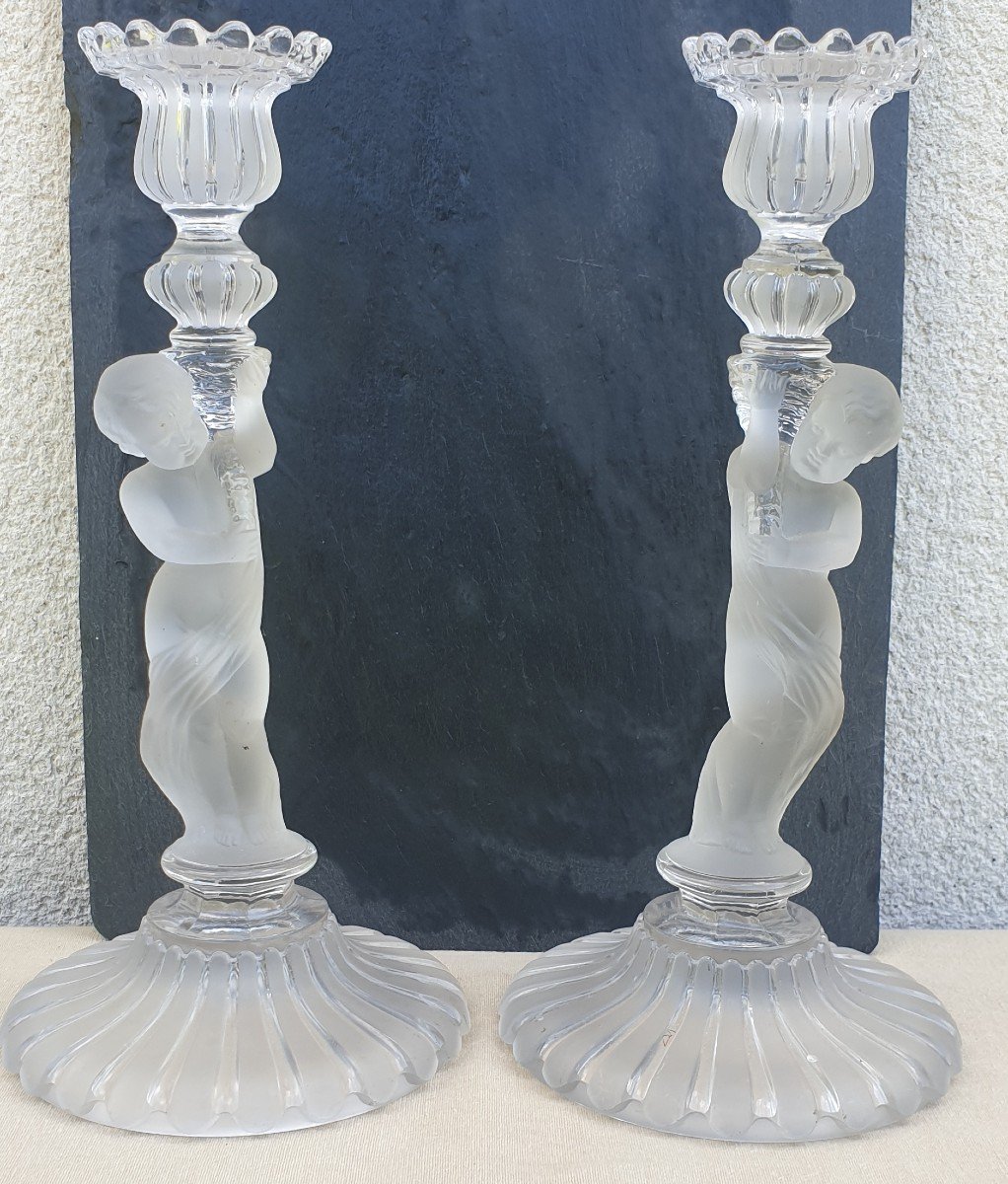 Baccarat Pair Candlesticks With Amours XIXth Century-photo-2