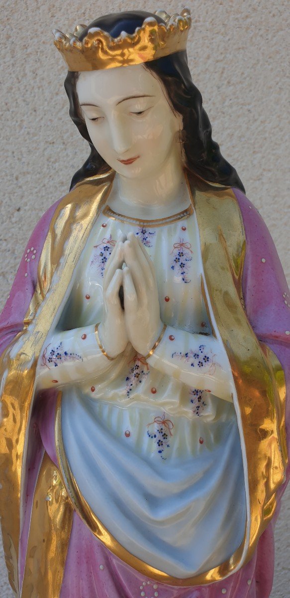 (TOTA PULCHRA ES  )  Immaculée Conception . Importante Vierge en Porcelaine XIX éme Siècle -photo-3