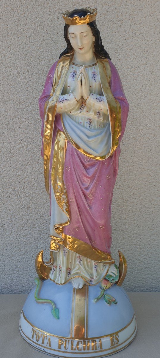 (TOTA PULCHRA ES  )  Immaculée Conception . Importante Vierge en Porcelaine XIX éme Siècle 