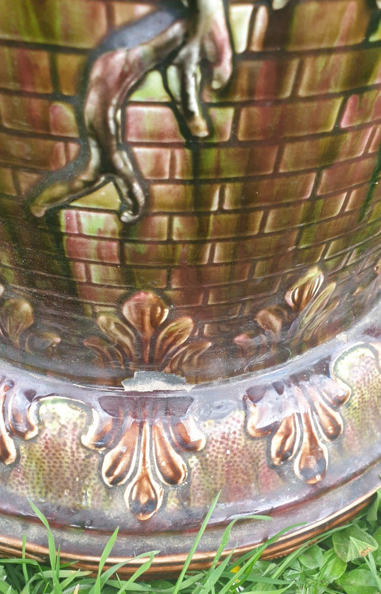 Cachepot On Column With Dragons 19th Chinese Style -photo-2