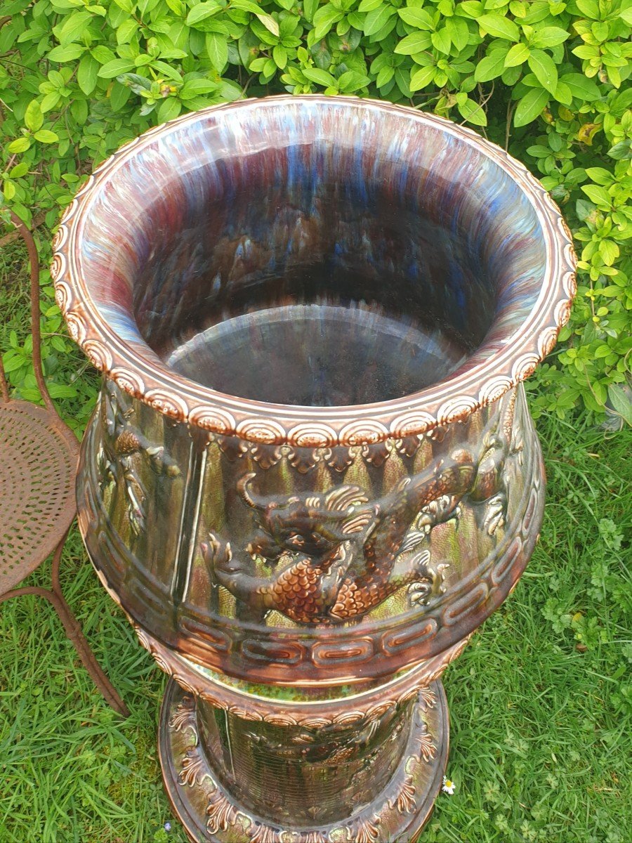 Cachepot On Column With Dragons 19th Chinese Style -photo-4