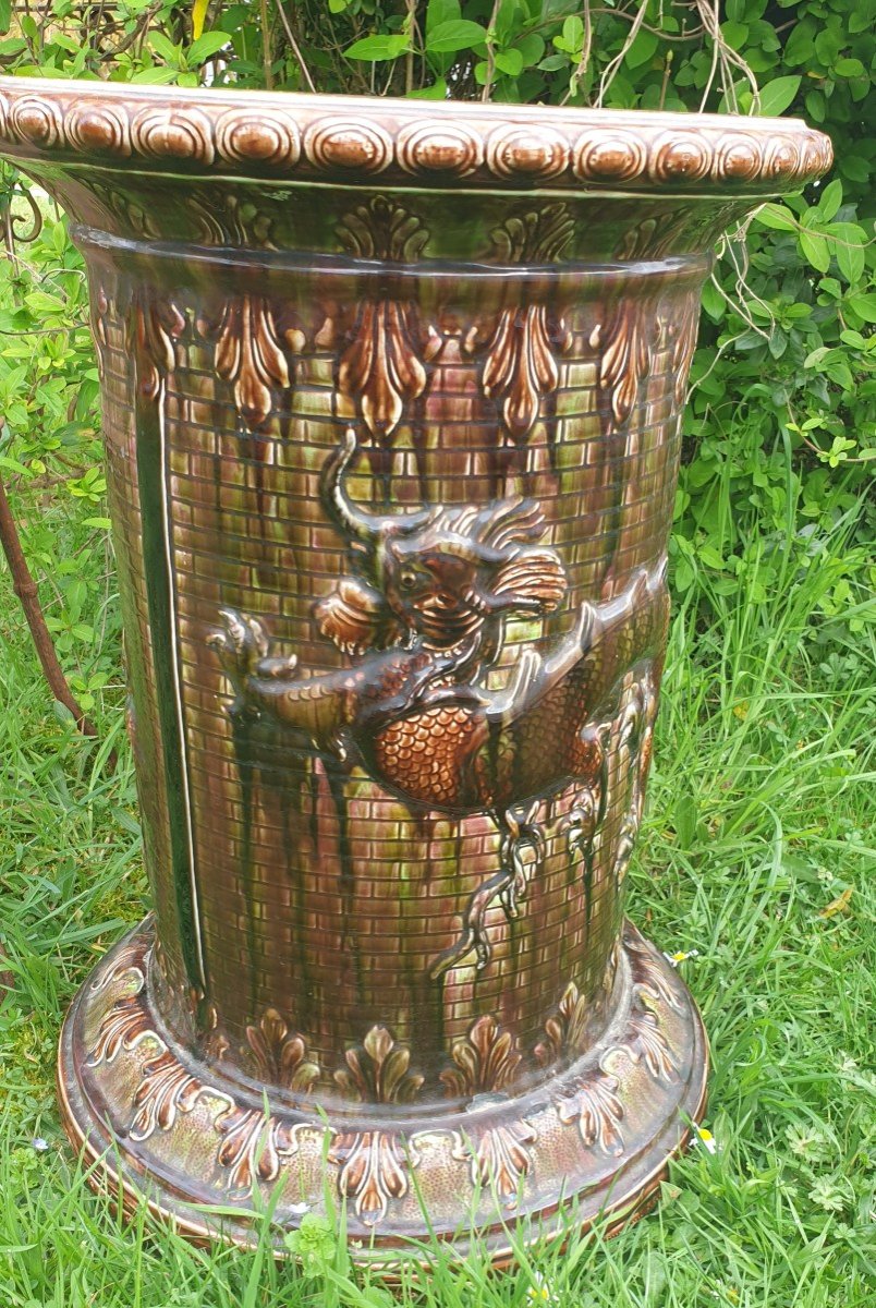 Cachepot On Column With Dragons 19th Chinese Style -photo-3