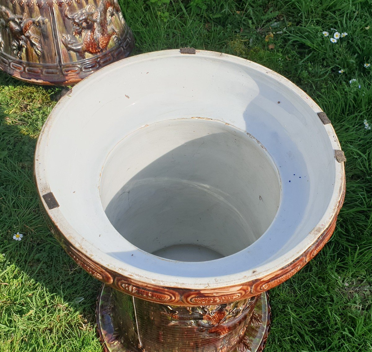 Cachepot On Column With Dragons 19th Chinese Style -photo-4