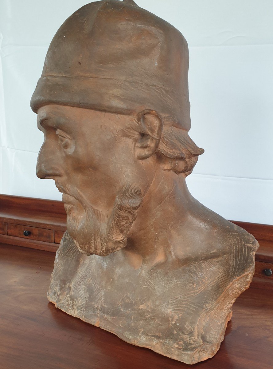 Jules Lagae ( 1862-1931) Buste d'Homme Terre Cuite XIX ème Siècle -photo-2