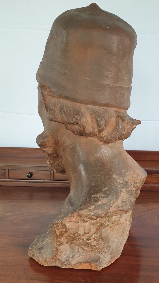 Jules Lagae ( 1862-1931) Buste d'Homme Terre Cuite XIX ème Siècle -photo-1