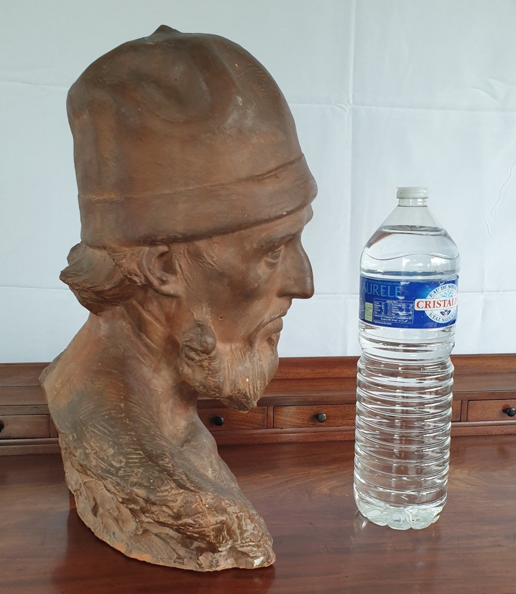 Jules Lagae ( 1862-1931) Buste d'Homme Terre Cuite XIX ème Siècle -photo-2