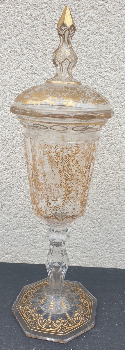 Pokal Cristal Taillé  Doré Hollande XIX ème -photo-3
