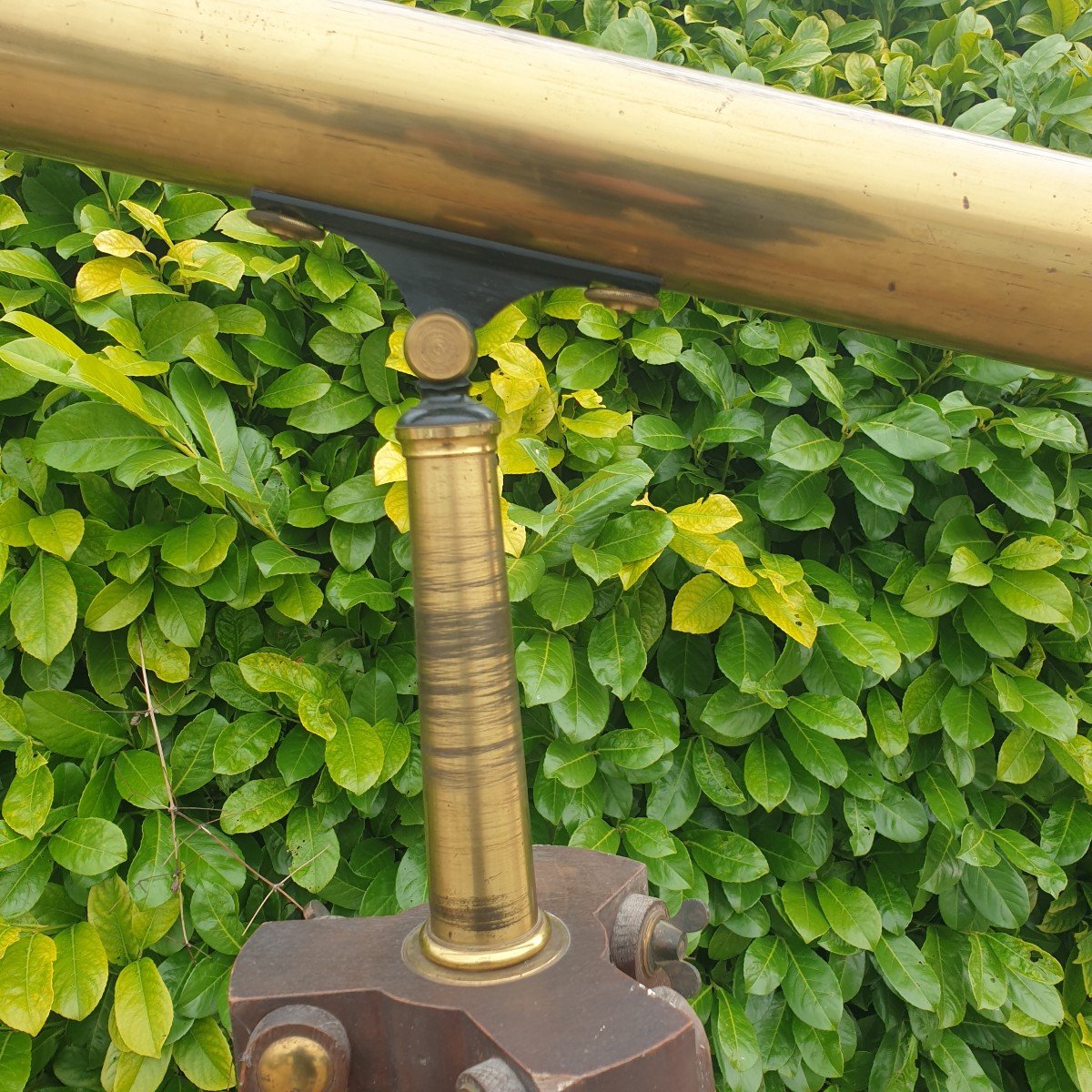 19th Century Gilded Brass Semaphore Telescope On Oak Base -photo-2