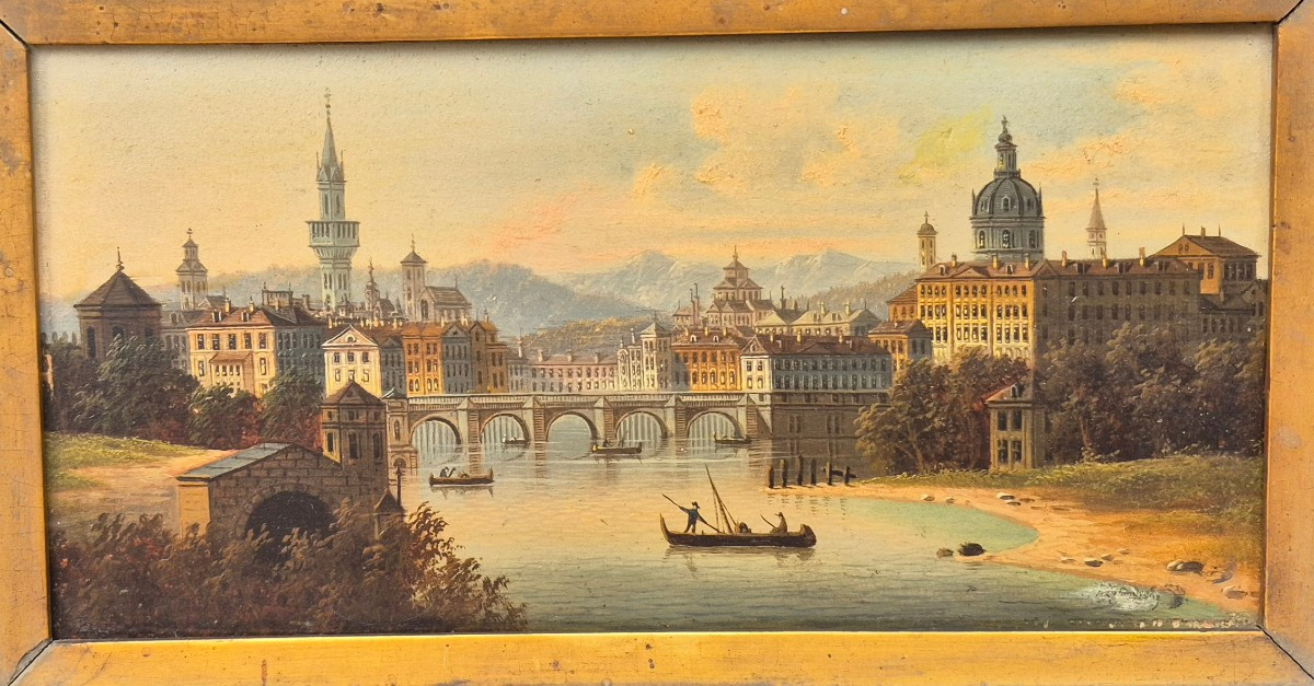 VISTO FIRENZE ITALIA   TABLEAUX  XIX ÈME SIÈCLE VUES  DE FLORENCE ITALIE -photo-3
