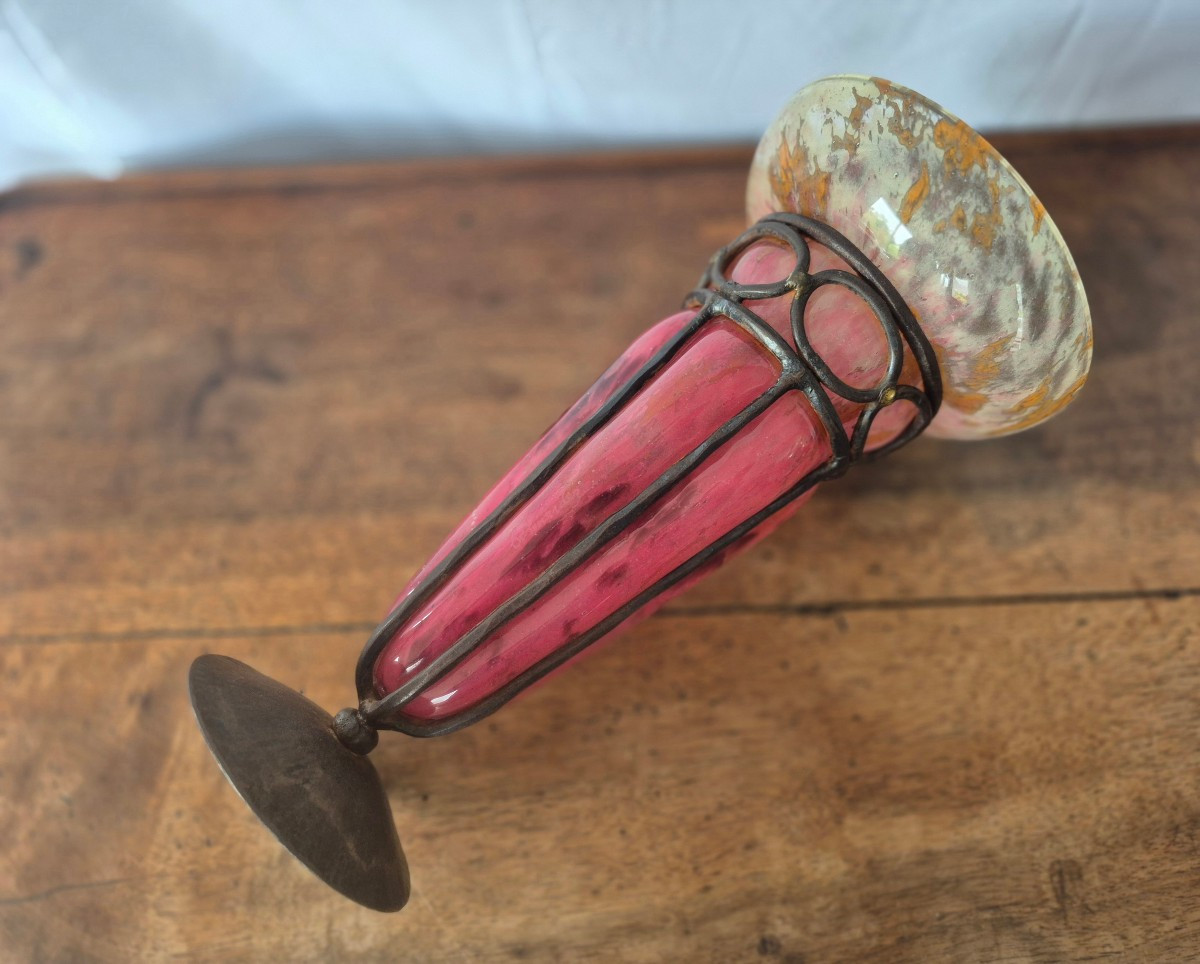 Charles Schneider Blown Wrought Iron Vase. Art Deco Circa 1920-photo-2