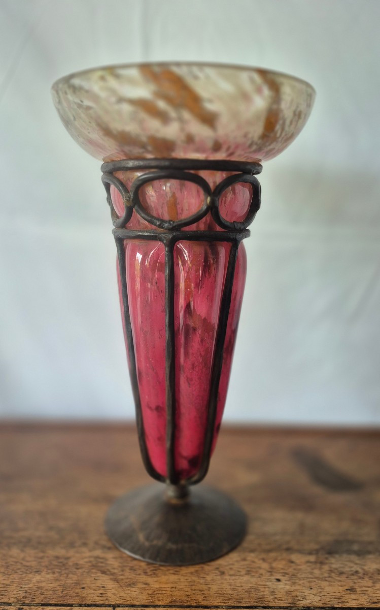 Charles Schneider Blown Wrought Iron Vase. Art Deco Circa 1920-photo-1