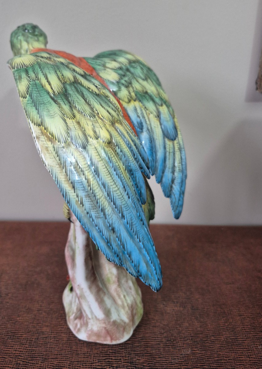 Paris Porcelain Parrot Late 19th Eme (perched Macaw)-photo-3