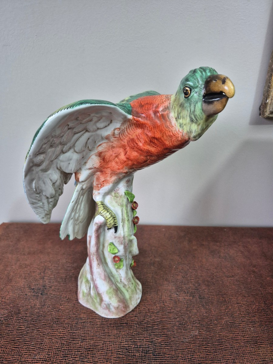 Paris Porcelain Parrot Late 19th Eme (perched Macaw)-photo-4