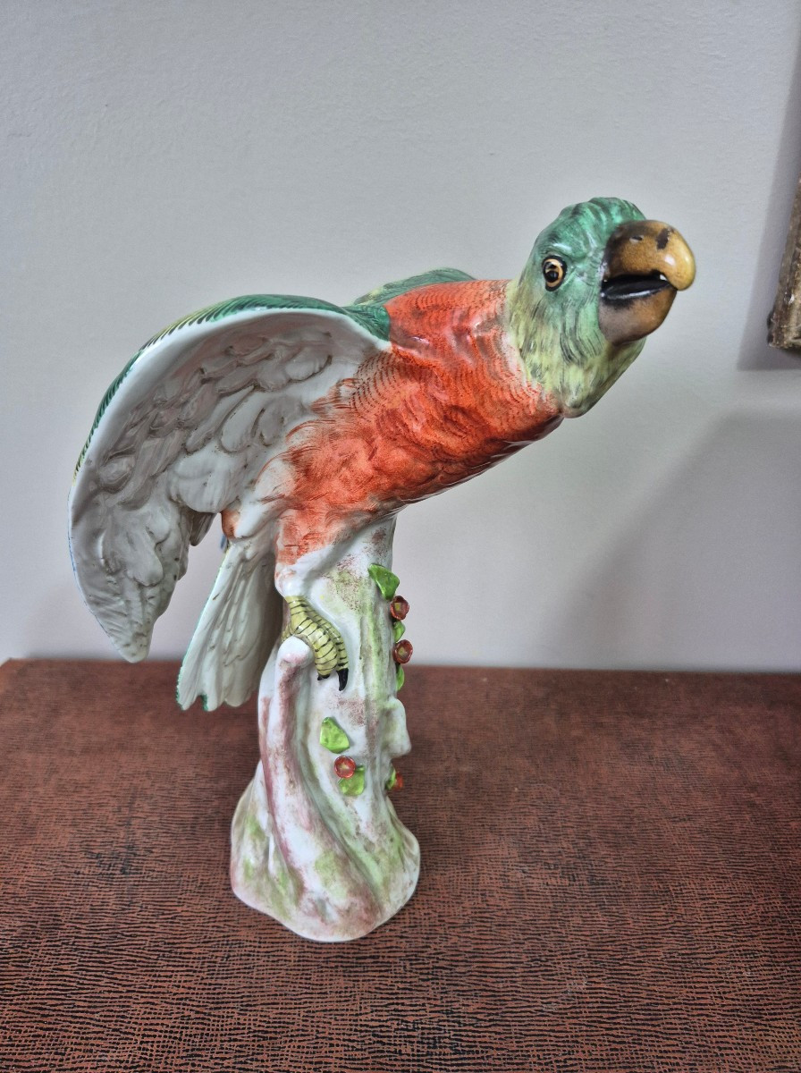 Paris Porcelain Parrot Late 19th Eme (perched Macaw)