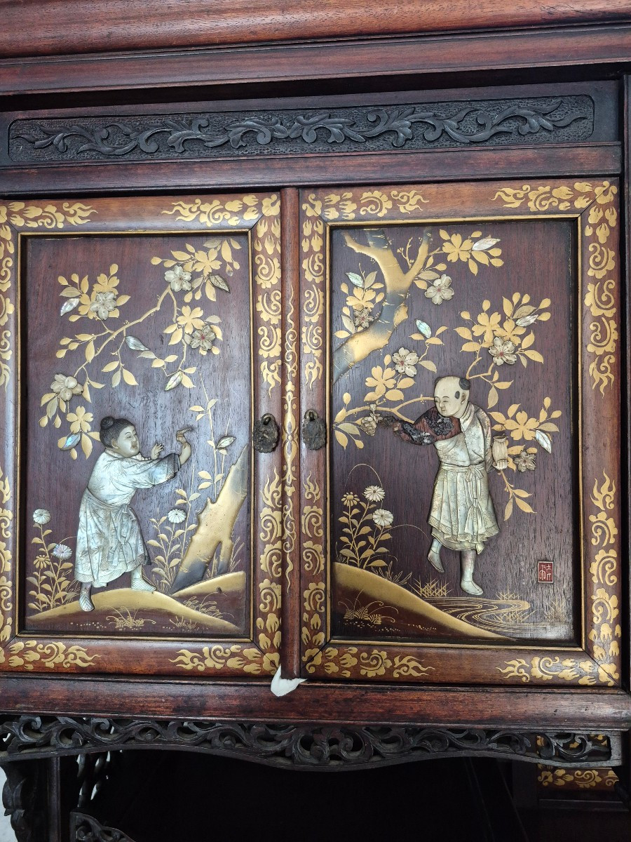 Cabinet Japon époque  Meiji. Laque or incrustations Shibayama  XIX ème -photo-3