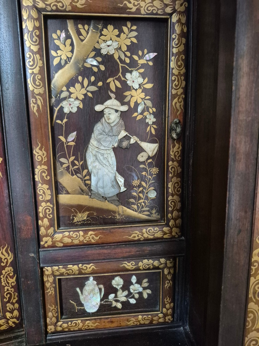 Cabinet Japon époque  Meiji. Laque or incrustations Shibayama  XIX ème -photo-5