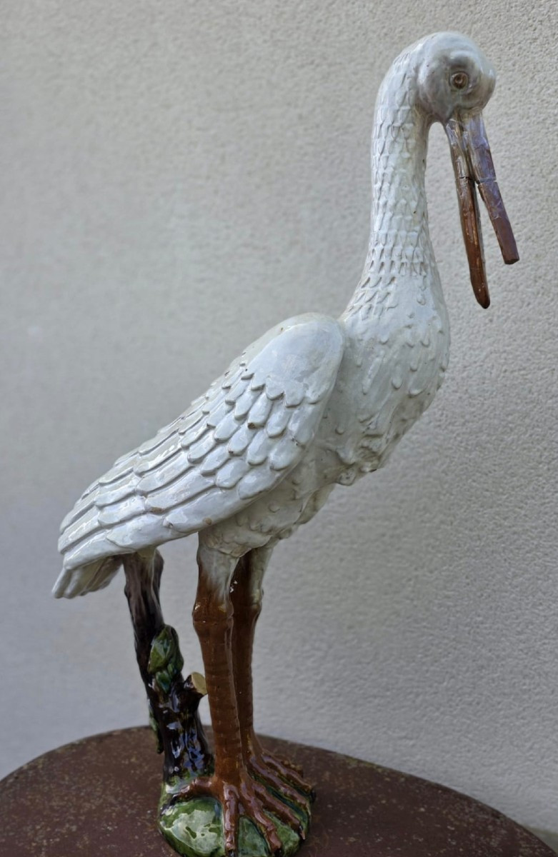 CIGOGNE FAÏENCE DE BAVENT ÉPIS DE FAÎTAGE ALSACE -photo-2