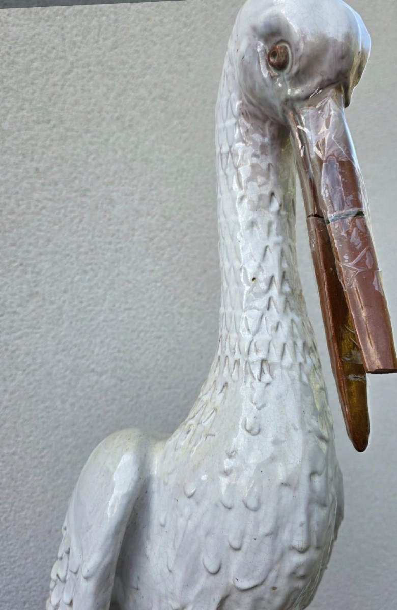 CIGOGNE FAÏENCE DE BAVENT ÉPIS DE FAÎTAGE ALSACE -photo-3