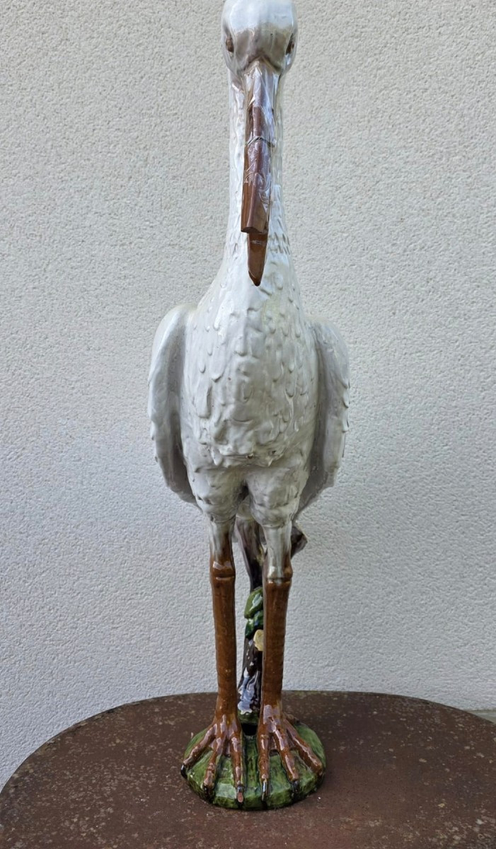 CIGOGNE FAÏENCE DE BAVENT ÉPIS DE FAÎTAGE ALSACE -photo-3