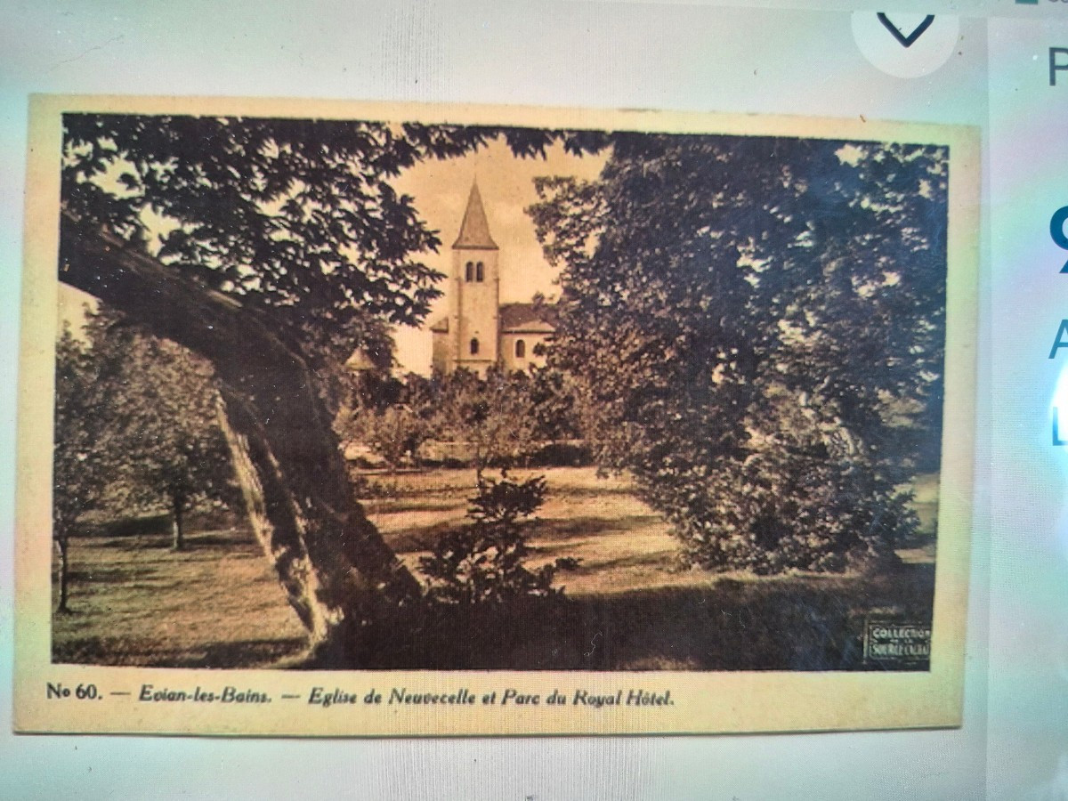Edmond Ceria (1884 - 1955)  tableau  impressionniste .Évian les bains ,Église, verger,mont-photo-7