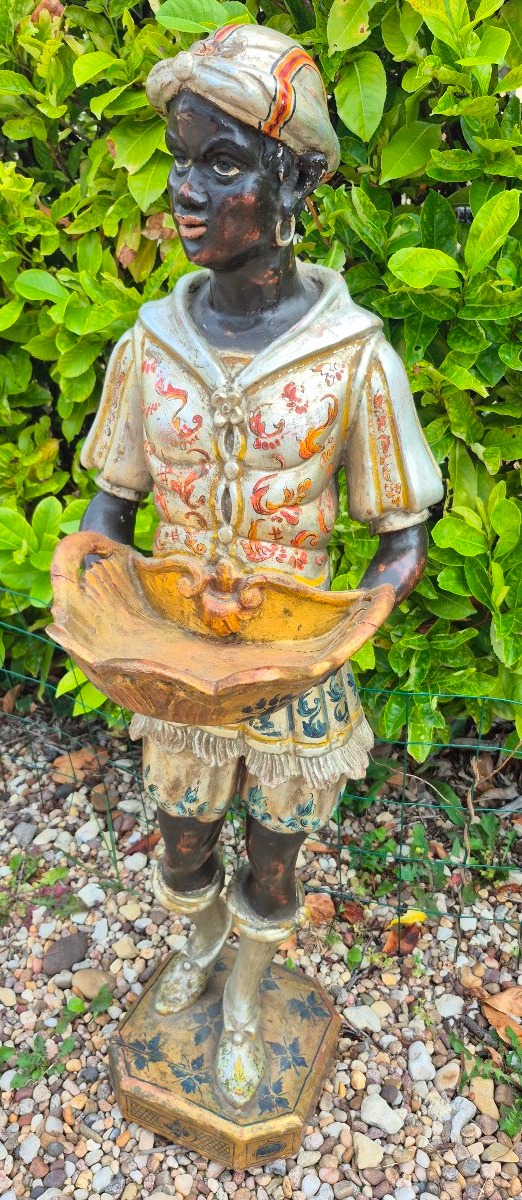 18th-century Venetian Moretto: Polychrome Wooden Sculpture, Servant, Venice -photo-2