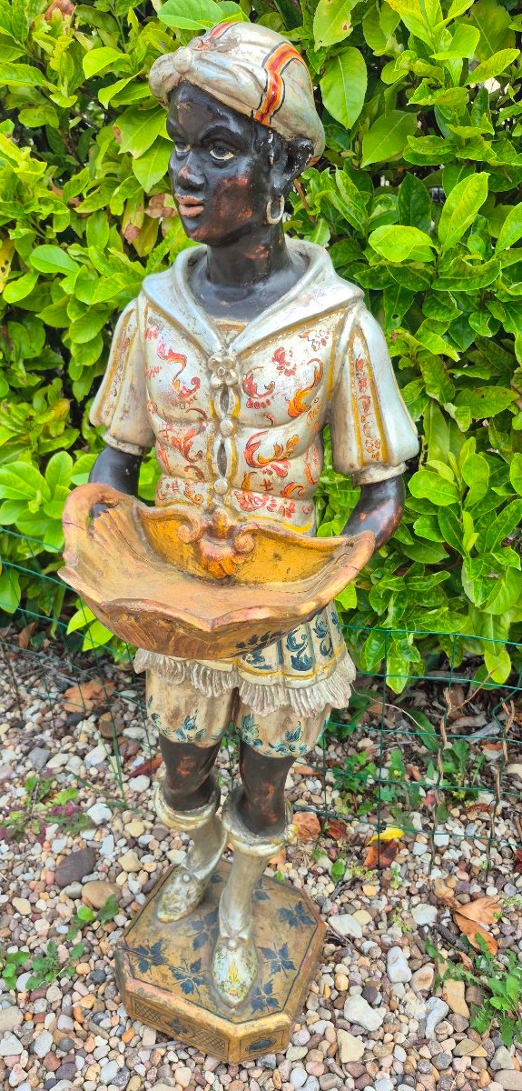 18th-century Venetian Moretto: Polychrome Wooden Sculpture, Servant, Venice -photo-3