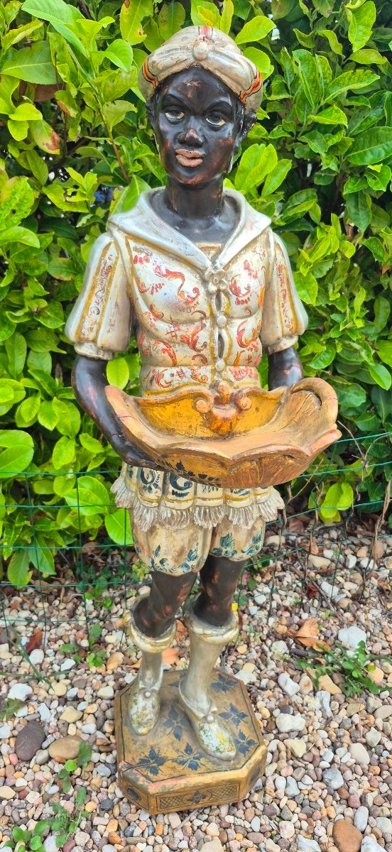 18th-century Venetian Moretto: Polychrome Wooden Sculpture, Servant, Venice 