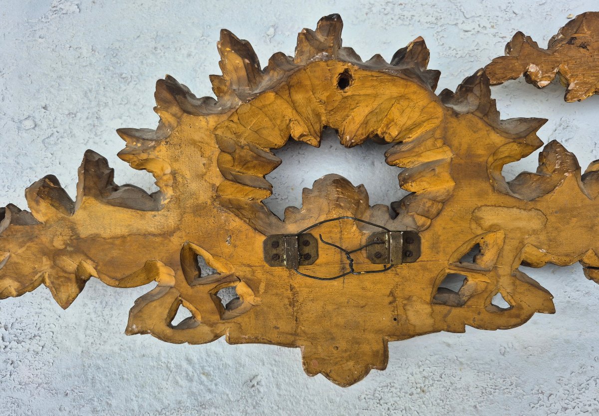   Paire d' éléments de boiseries .Bois sculpté Doré de Fleurs .XIX ème -photo-5
