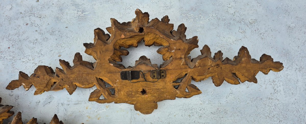   Paire d' éléments de boiseries .Bois sculpté Doré de Fleurs .XIX ème -photo-8