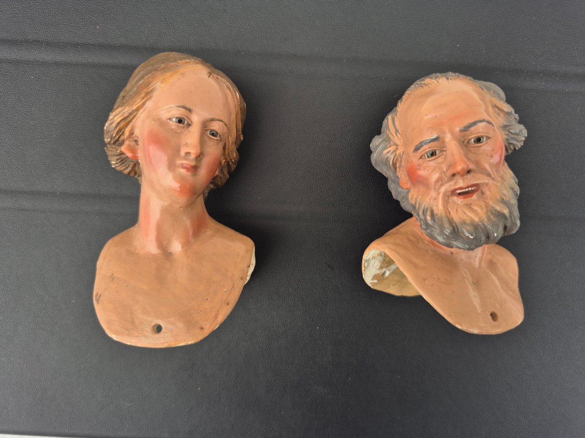 Têtes Napolitaine Bois Sculpté   Italie  Santons De Crèche Napolitaine  Début XIX ème 