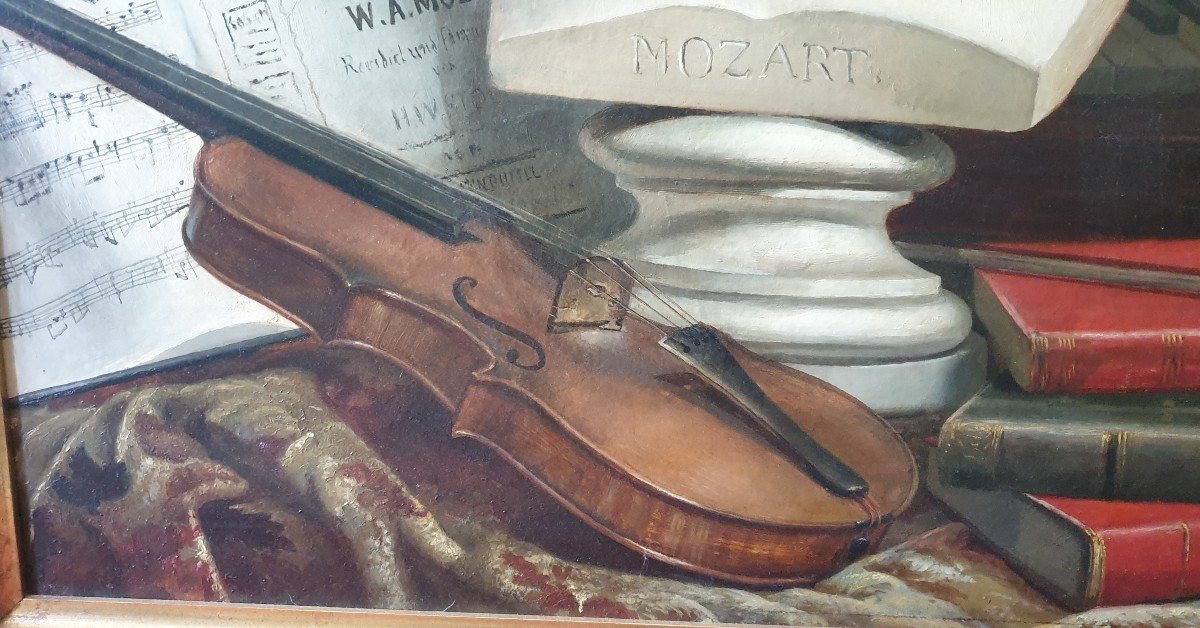 Nature Morte Musique Amadeus  Mozart Violon Piano daté -photo-3