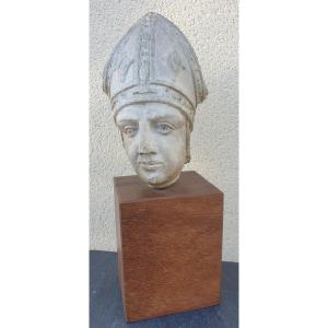 Stone Head Of A Juvenile Bishop 15th Century