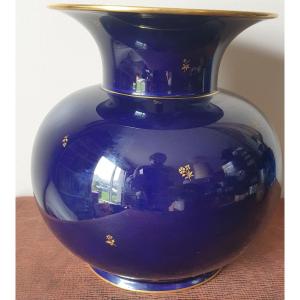 Vase Sèvres Bleu Cobalt Semis De Fleurs à l'Or 