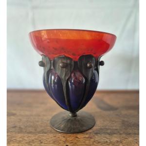Schneider Charles  ,Vase soufflé fer forgé 1920 