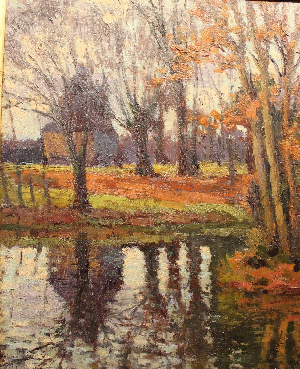 Oil On Cardboard: Autumn In Normandy By Narcisse Henocque-photo-2