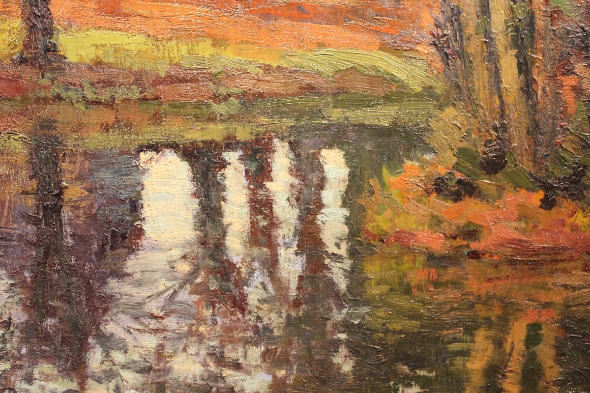 Oil On Cardboard: Autumn In Normandy By Narcisse Henocque-photo-4