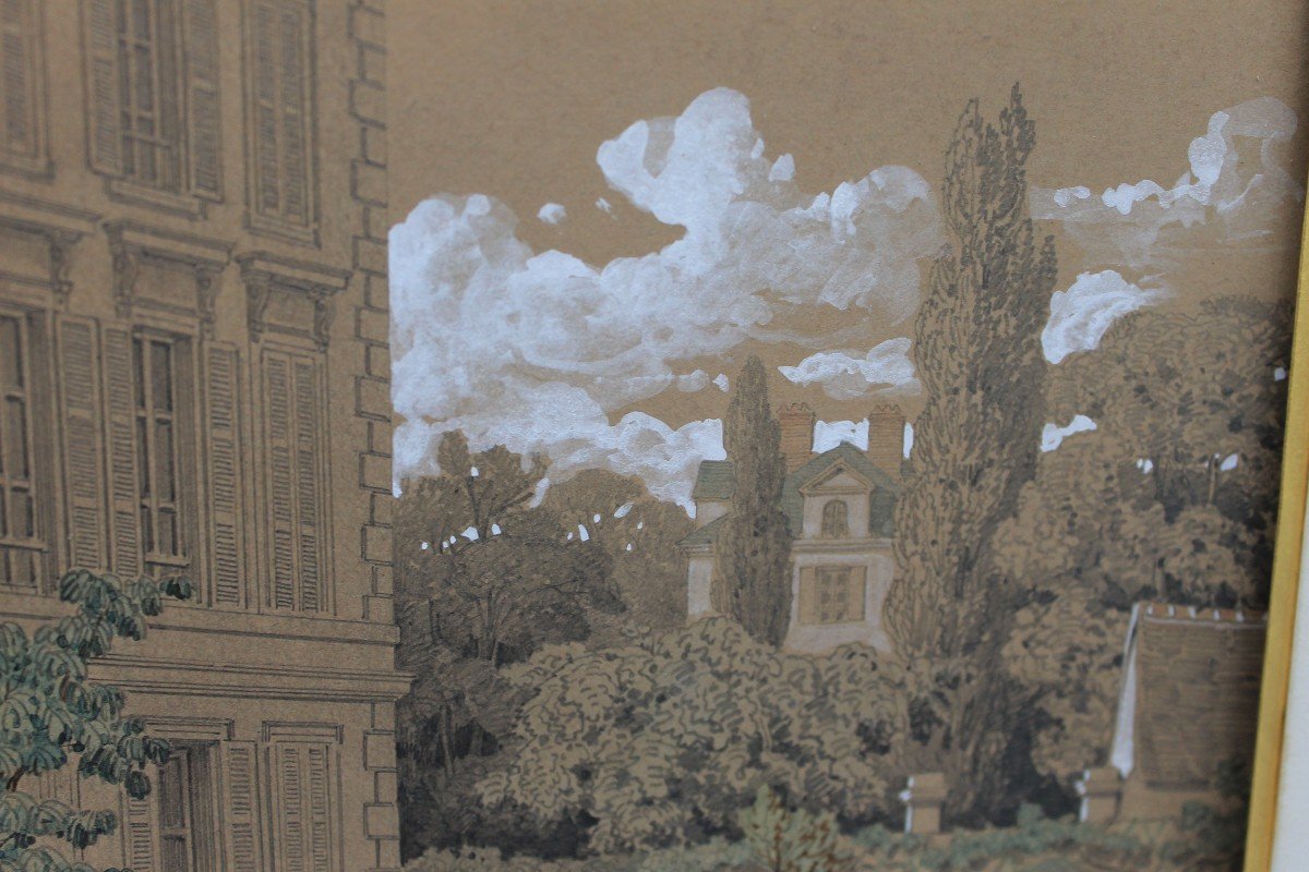 Dessin Gouaché "maison Bourgeoise Et Son Jardin" Par Adolphe Maugendre . 1850-photo-3