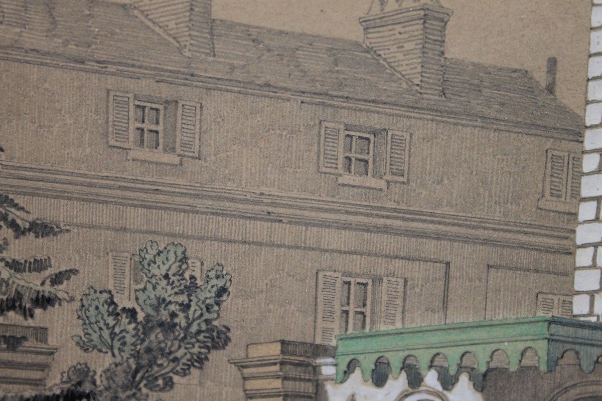 Gouache Drawing "bourgeois House And Its Garden" By Adolphe Maugendre. 1850-photo-2