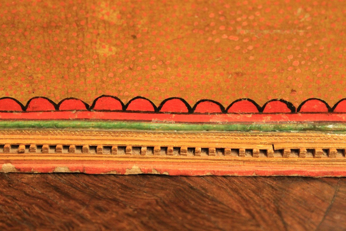 Cardboard Box With Painted Decor And Arte Povera XVIII C.-photo-3
