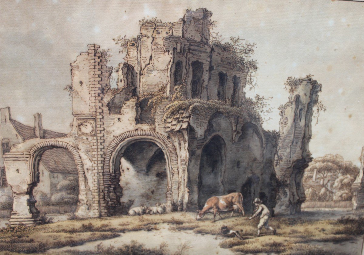 Drawing XVIII S "pastoral Scene" By Bernhard Heinrich Thier.-photo-3
