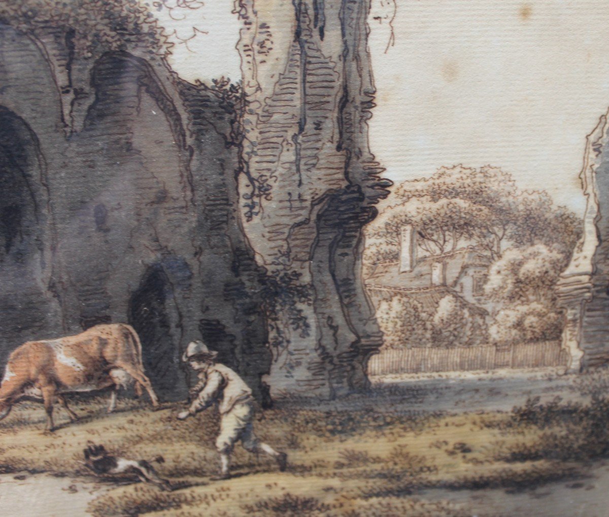 Drawing XVIII S "pastoral Scene" By Bernhard Heinrich Thier.-photo-2