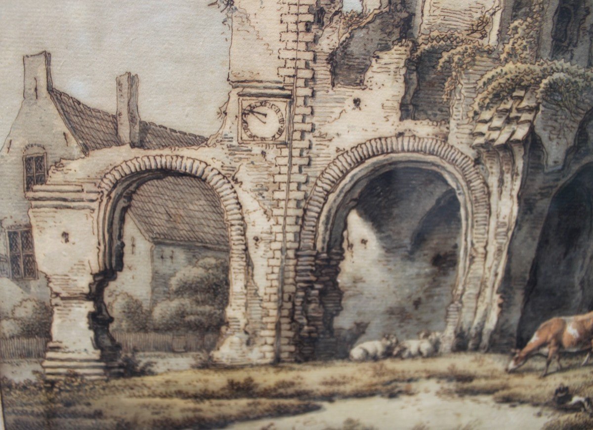 Drawing XVIII S "pastoral Scene" By Bernhard Heinrich Thier.-photo-5