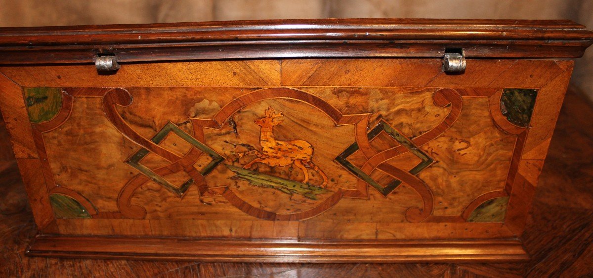 Late 17th Century Writing Case In Fruitwood Marquetry. Alsace Or Rhine Valley. -photo-4