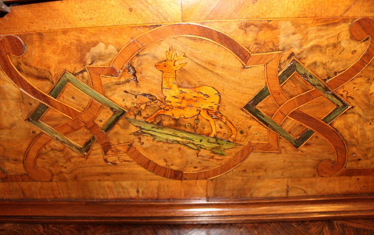 Late 17th Century Writing Case In Fruitwood Marquetry. Alsace Or Rhine Valley. -photo-2