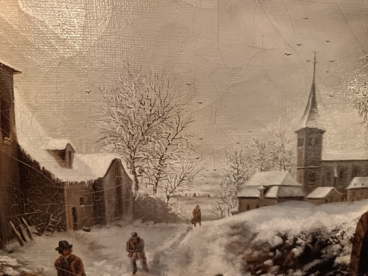 "Scène de village enneigé" par Louis Claude Malbranche-photo-3