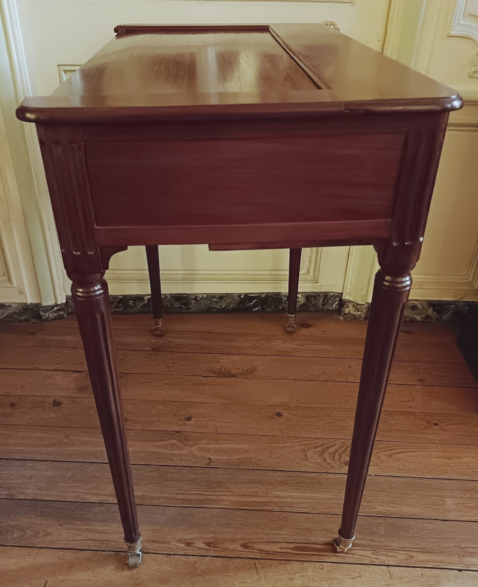 Rare Mahogany Money Changer's Desk, Stamped By Joseph Stockel.-photo-3