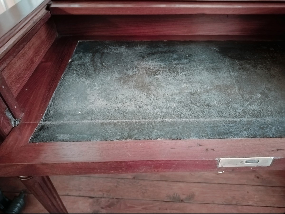 Rare Mahogany Money Changer's Desk, Stamped By Joseph Stockel.-photo-2